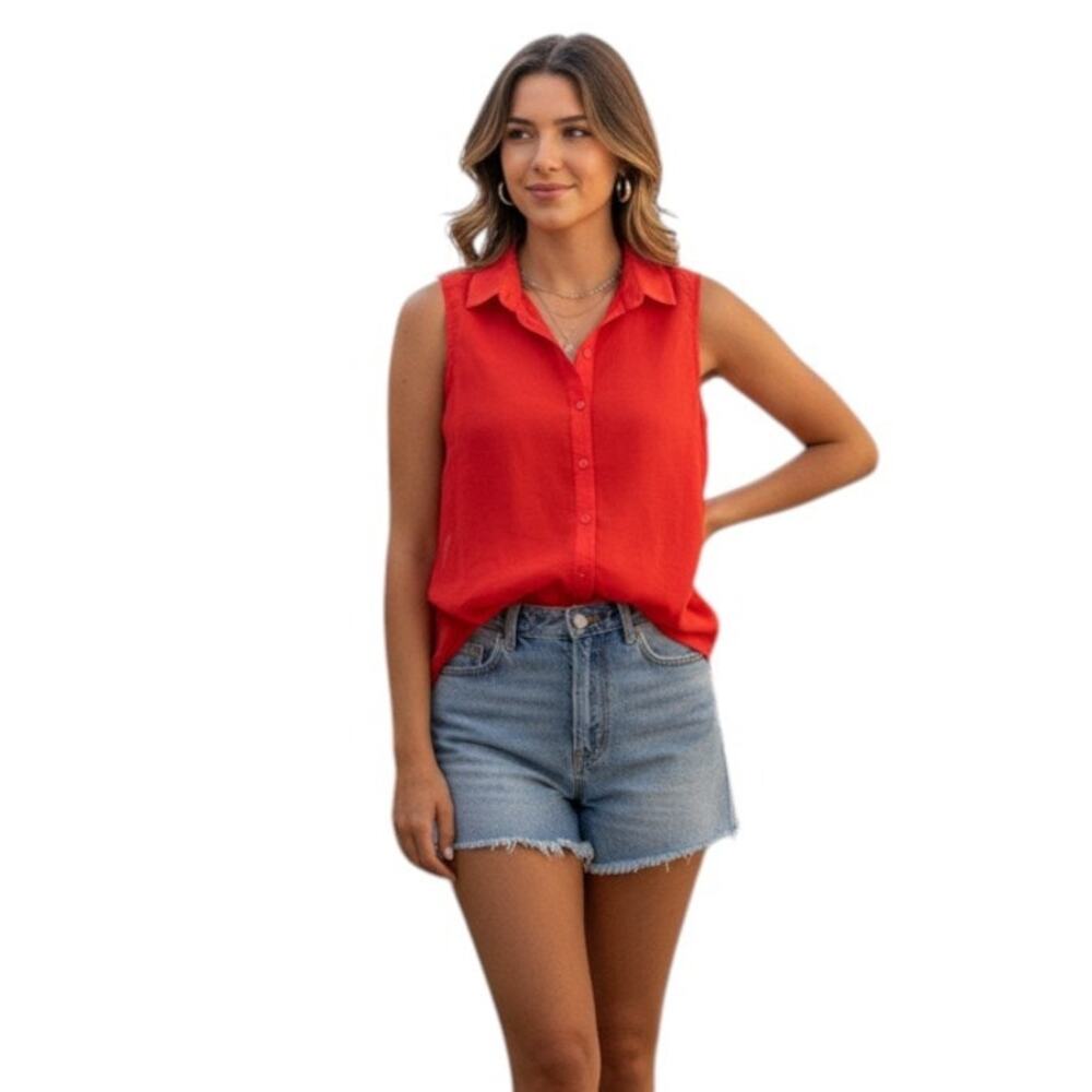H&M Orange Sleeveless Semi Sheer Collared Top, US6